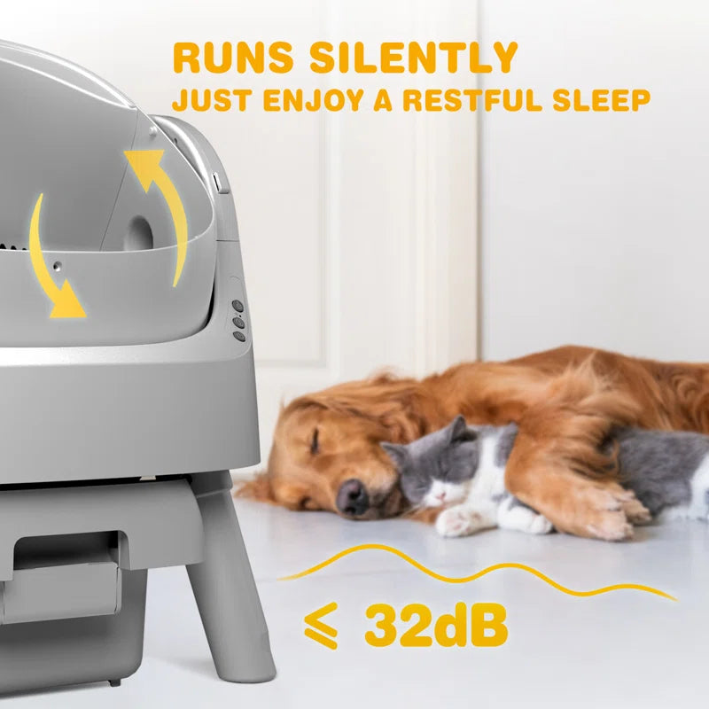 Large Open-Top Automatic Cat Litter Box Self Cleaning with Safety Protection, Mat and Trash Bags Included