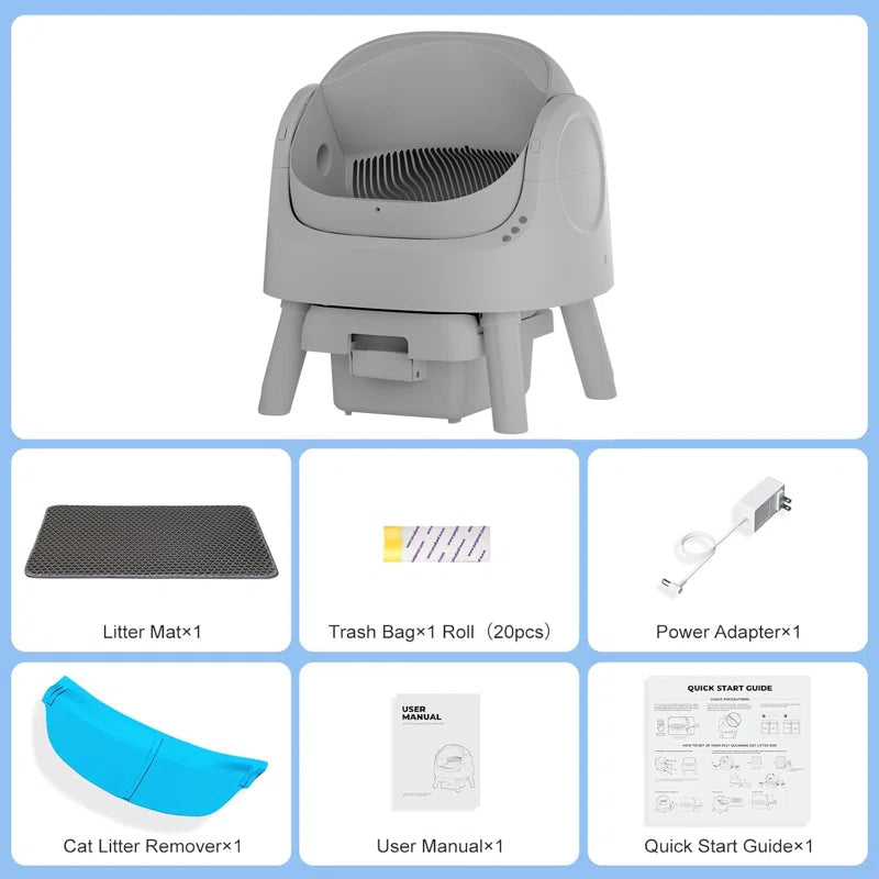 Large Open-Top Automatic Cat Litter Box Self Cleaning with Safety Protection, Mat and Trash Bags Included