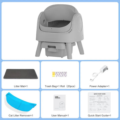 Large Open-Top Automatic Cat Litter Box Self Cleaning with Safety Protection, Mat and Trash Bags Included