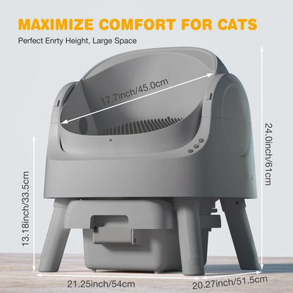Large Open-Top Automatic Cat Litter Box Self Cleaning with Safety Protection, Mat and Trash Bags Included