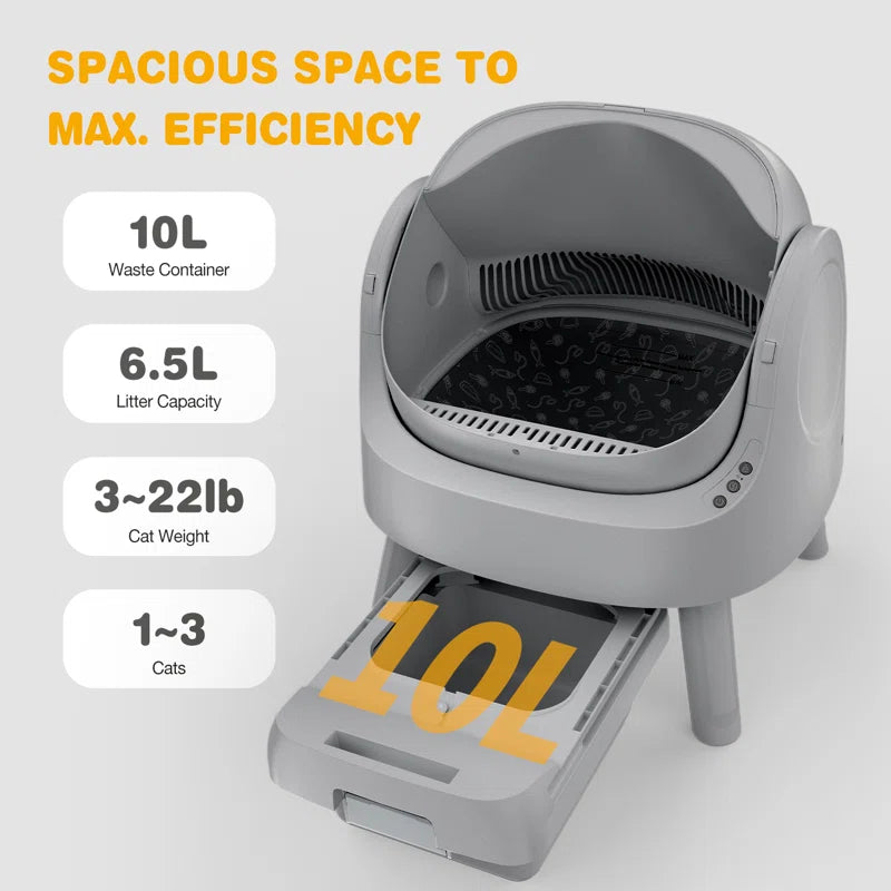 Large Open-Top Automatic Cat Litter Box Self Cleaning with Safety Protection, Mat and Trash Bags Included